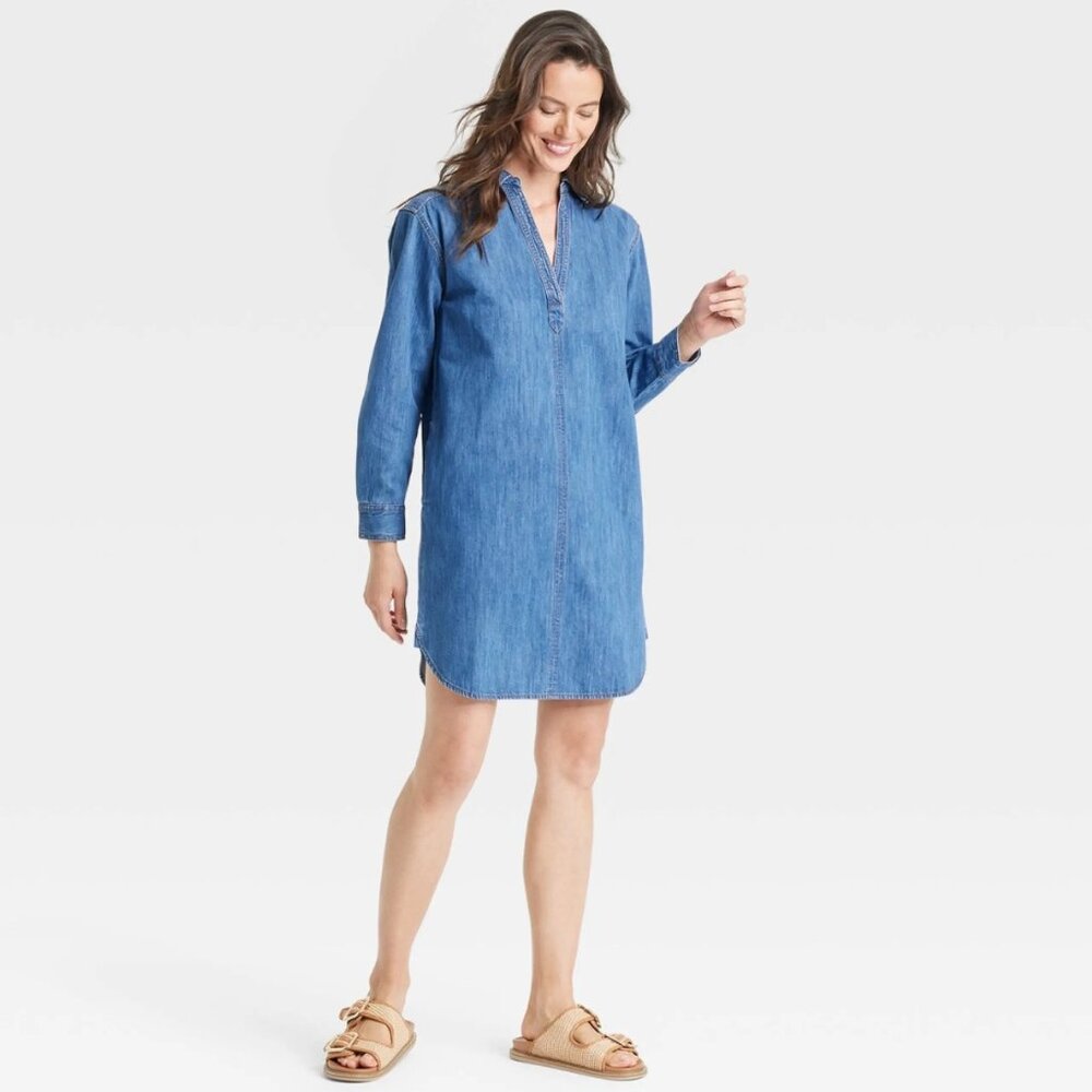 NWOT Universal Thread Womens XS Blue Denim Mini Dress V-neck